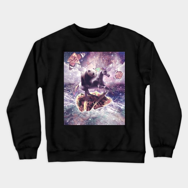 Space Panda Riding Unicorn - Pizza & Taco Crewneck Sweatshirt by Random Galaxy